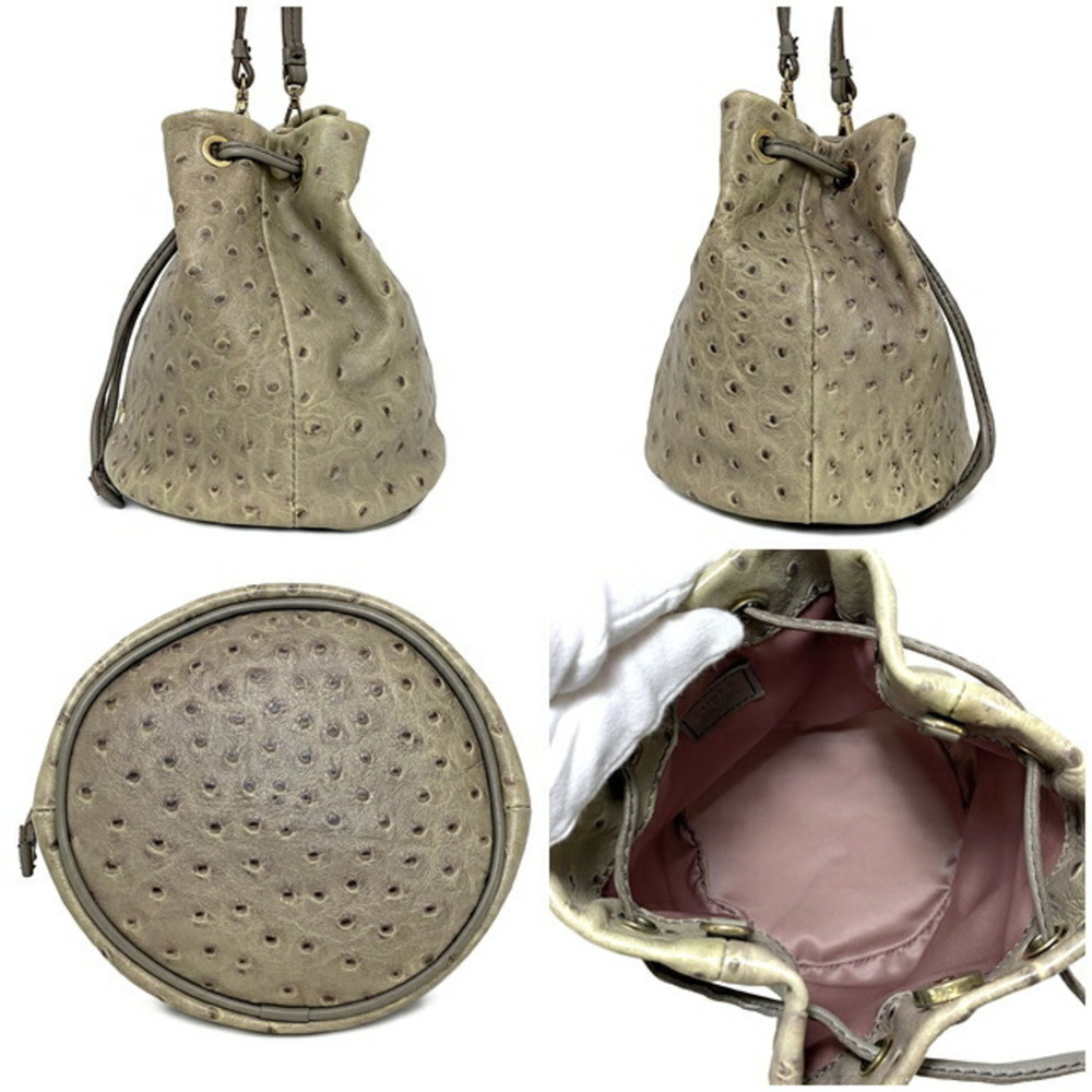 Furla Drawstring Shoulder Bag Gray Beige Leather FURLA 2way Pouch Clutch Grei... - Picture 5 of 10